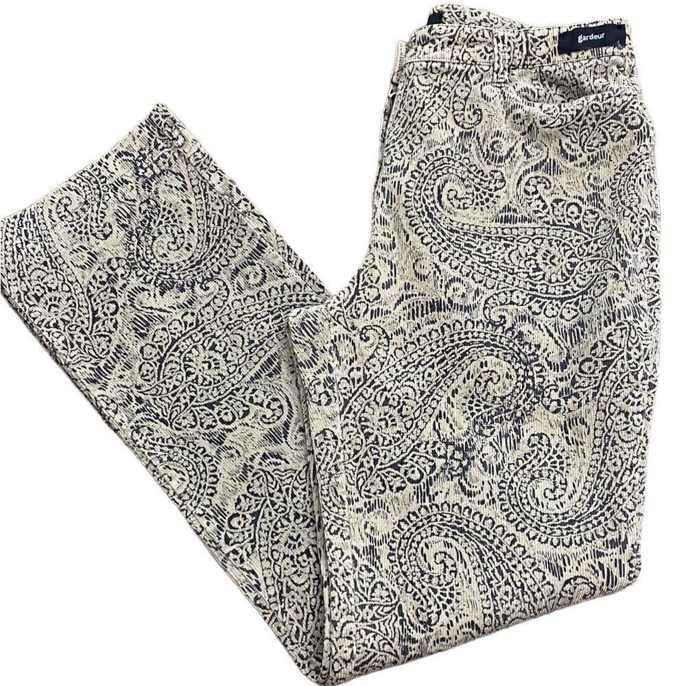 Gardeur Germany Pants EU 42 Black Beige Paisley Corduroy Stretch Trousers